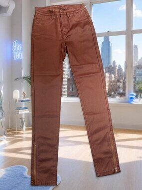 Bianco Burgundy Brown Stretchy Faux Leather Jeggings Size 27